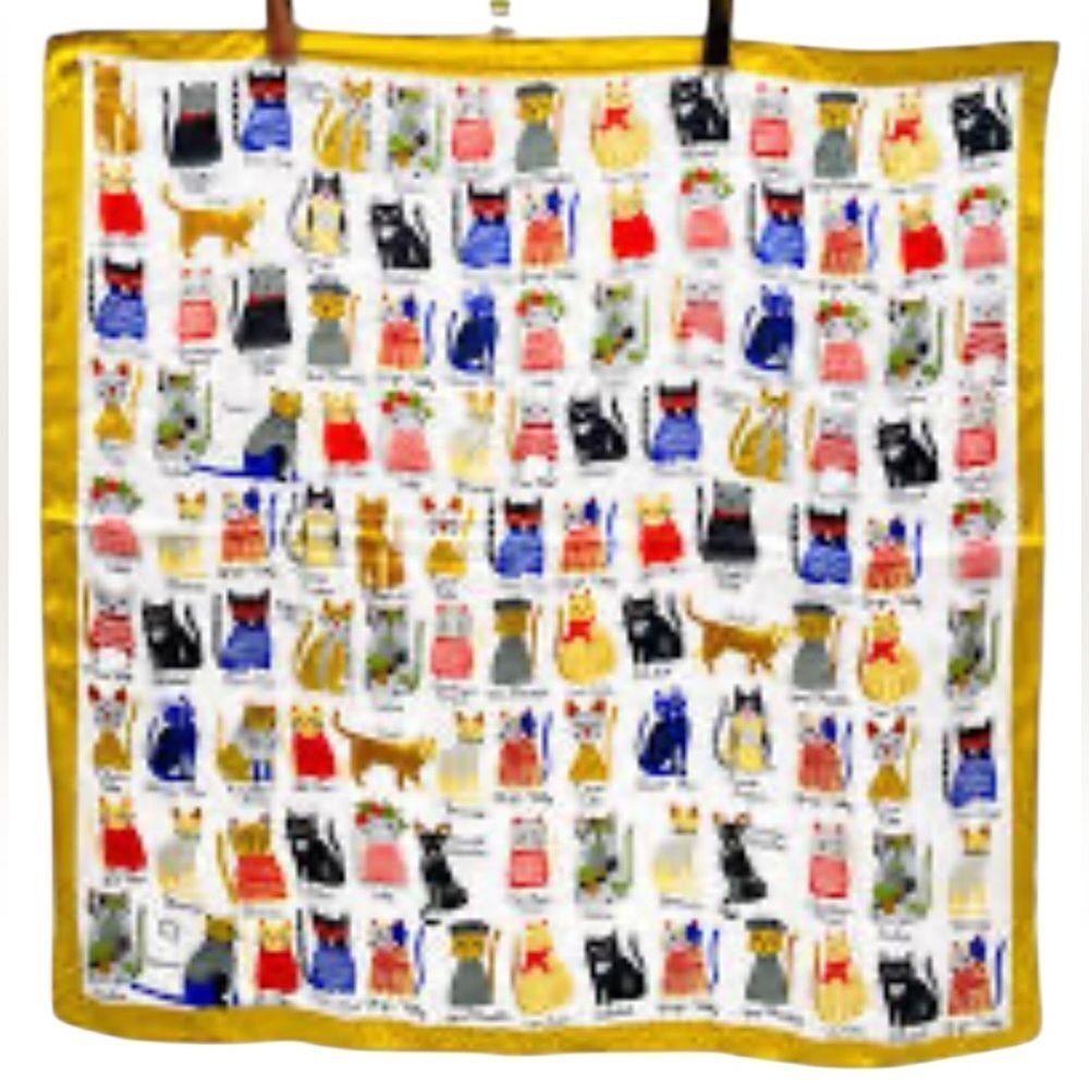Colorful Cat Print Silky polyester Scarf